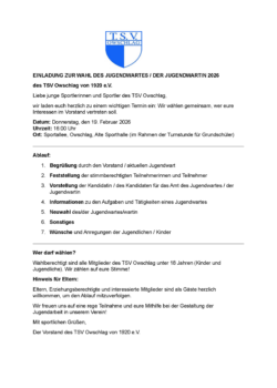 EINLADUNG ZUR WAHL DES JUGENDWARTES